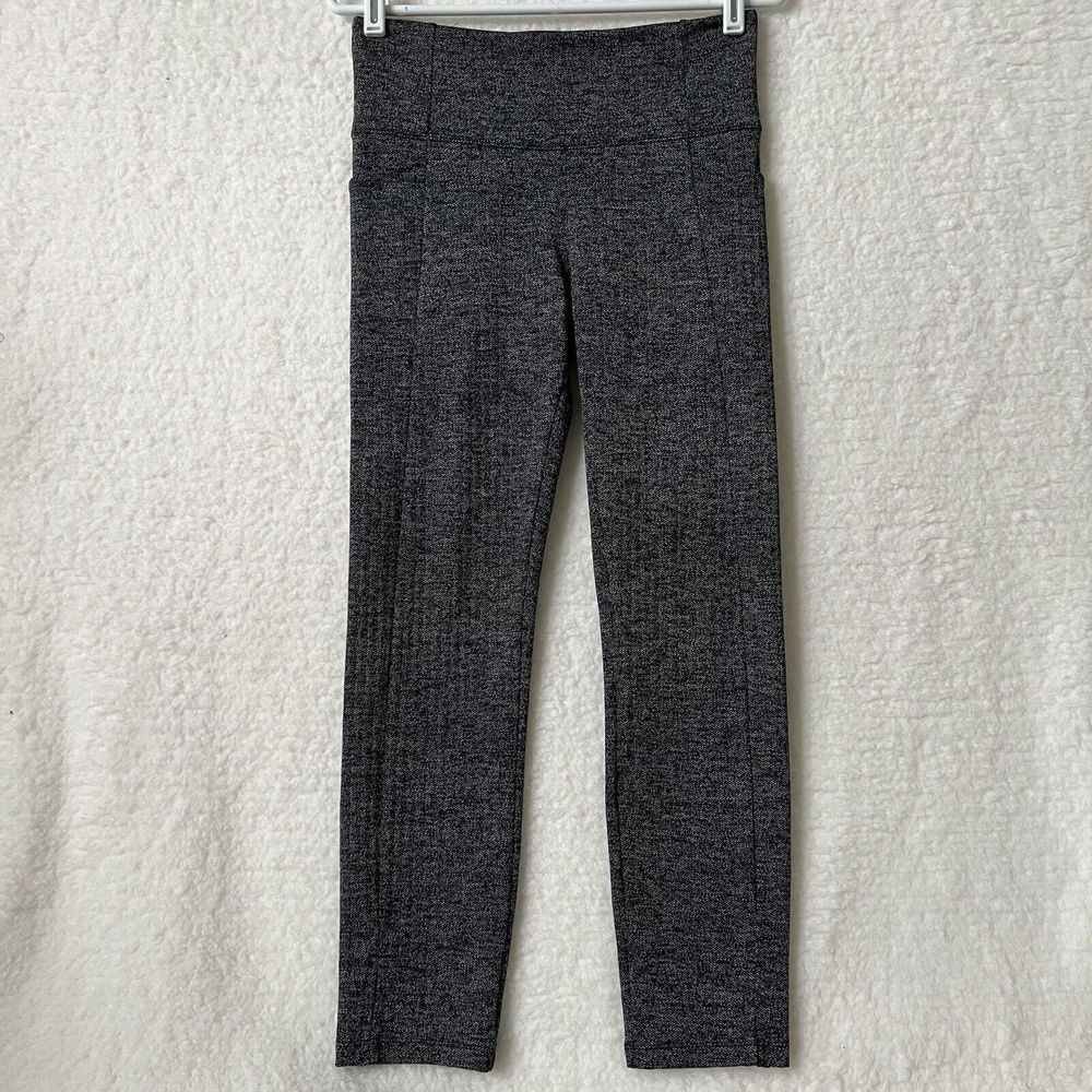 ATHLETA Black Gray‎ Herringbone Mercer Tights Ankle Split Athleisure Size Small